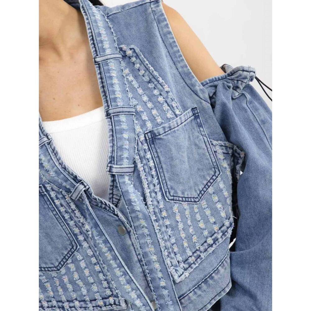 NEW SURELYMINE removable sleeves denim vest denim jacket in blue - Picture 7 of 7